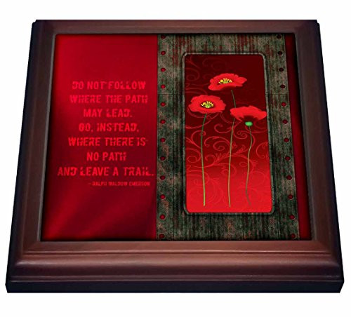 3dRose trv_99508_1 Poppies with Swirls Trivet with Ceramic Tile, 8 by 8", Brown