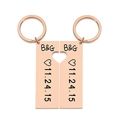 Personalized Custom Engraved Name and Date Cuff Keychain Love Gifts for Couples Valentine s Day Stainless Steel Keyring Custom Keyring Jewelry Rose Gold