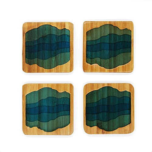 Handcraft Wooden Coaster for Drinks Natural Bamboo Wood Square Coasters Set of 4 Eco-Friendly Modern Coaster