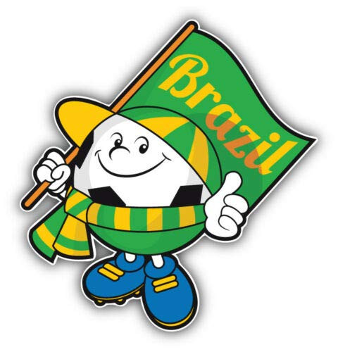 Cartoon Brazil Flag Soccer Ball Mascot Vinyl Decal Sticker Car Decal Bumper Sticker for Use on Laptops Windows Bottles Laptops Windows Scrapbook Luggage Lockers Cars Trucks
