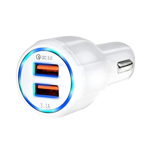 QC 3.0 Car Charger -Dual USB Ports Qualcomn Quick Charge 3.0 Car Charger(30W) for Smartphones, GPS, Power Bank, Tablet PC, Digital Camera and More USB Devices(White)