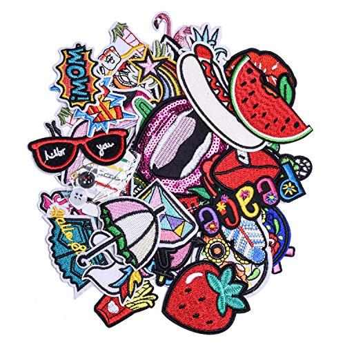 Wlkq 40Pcs Trendy Iron on Patches Large Iron on Patches for Jackets Backpack Appliques Denim Patches Sew On Embroidered Patch-Wappen-06-40Pcs-