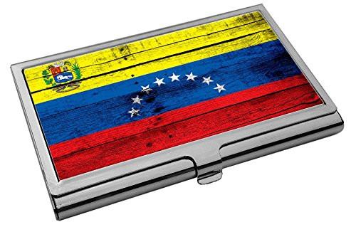 Premium Stainless Steel Business Card Holder - Flag of Venezuela -Venezuelan- - Wood