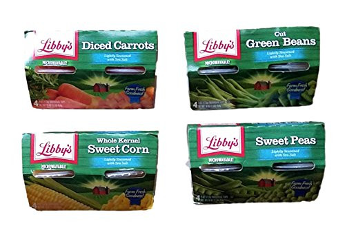 Diced Carrots Cut Green Beans Whole Kernel Sweet Corn Sweet Peas - Variety Pack of 4 Libby s Microwavable Individual Cups -16 Servings Total- - Bundle Diced Carrots Cut Green Beans Whole Kernel Sweet Corn Sweet Peas - Variety Pack of 4 Libby s Microwavable Individual Cups -16 Servings Total- - Bundle