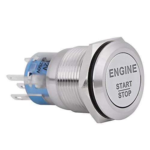 12V DC LED Car Engine Start Stop Push Button Switch Ignition Starter Switch Universal Metal Press LED Push Button Switch White(Silver)
