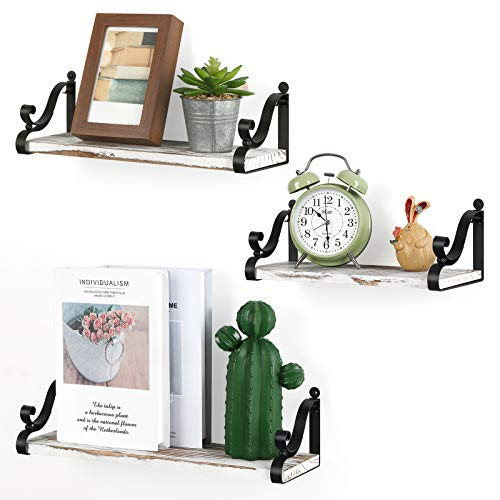 Floating Shelves Wall Mounted  Solid Wood Wall Shelves Set of 3  Rustic Wood Wall Storage Shelves for Home Decor  Bedroom  Living Room  Bathroom  Kitchen  Office