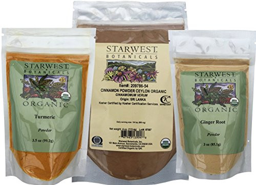 Organic Ceylon Cinnamon Powder  Turmeric Root Powder  and Ginger Root Powder- Variety Pack