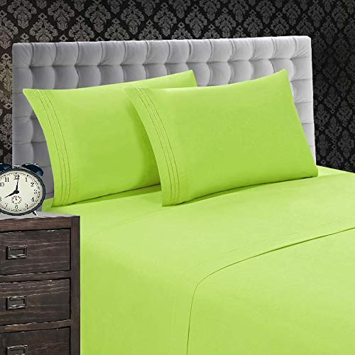 Elegant Comfort 1500 Thread Count Luxury Egyptian Quality Softness Wrinkle and Fade Resistant 4-Piece Bed Sheet Set  Deep Pocket up to 16inch  California King  Lime-Green