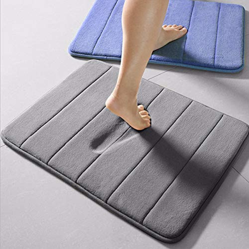 Memory Foam Bath Mat for Bathroom Non Slip Absorbent Super Cozy Coral Fleece Bathroom Rug Carpet?Machine Washable Bath Rugs for Bathroom Dry Fast Absorbent Soft Microfibers Rug -20X31Inch  Gray-