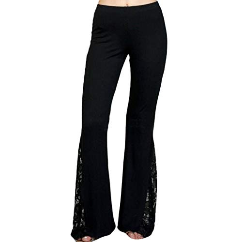 Womens Casual Trousers Clearance Summer Lace Patchwork Straight Pants Flare Palazzo Wide Leg Pants Wear to Work Trousers Yoga Pants -M  Black-