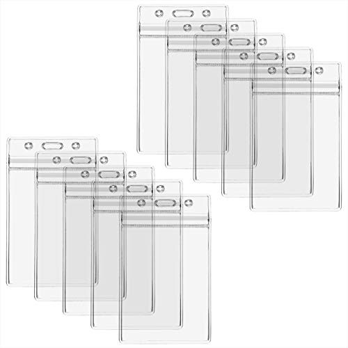 Vertical Badge Holder Clear Plastic -10 PCS ID Card Badge Holders with Waterproof Resealable Zip Type Name Tag Holders