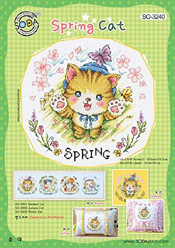 SO-3240 Spring Cat  SODA Cross Stitch Pattern Leaflet  Authentic Korean Cross Stitch Design  Cross Stitch Pattern Chart  Color Printed on Coated Paper