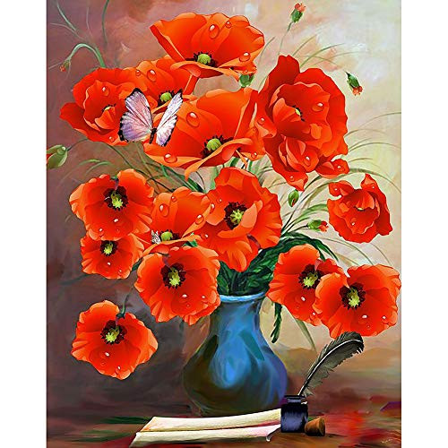 5D DIY Full Drill Diamond Painting kit for Adults?eniref Cross Stitch Crystal Rhinestone Diamond Red Flowers Painting for Adults?for Adults and Beginner Diamond Arts Craft 11.8x15.7inch