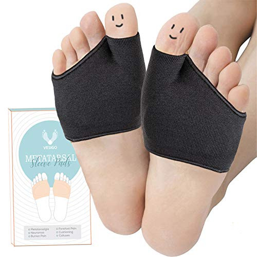 Metatarsal Sleeve Pads  Half Toe Bunion Sleeve with Sole Forefoot Gel Pads Cushion for Diabetic Feet Metatarsalgia Mortons Neuroma Prevent Calluses Blisters  Black