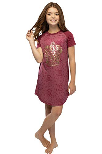 INTIMO Harry Potter Girls  Foil Print Hogwarts Houses Short Sleeve Raglan Nightgown - Gryffindor -10 12-