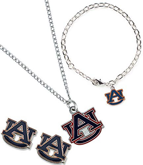 NCAA Auburn Tigers Logo Stainless Steel Necklace Bracelet and Earings Gift Bundle NCAA Auburn Tigers Logo Stainless Steel Necklace Bracelet and Earings Gift Bundle