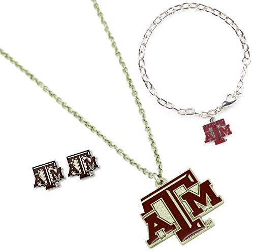 NCAA Texas A and M Aggies Logo Stainless Steel Necklace Bracelet and Earings Gift Bundle NCAA Texas A and M Aggies Logo Stainless Steel Necklace Bracelet and Earings Gift Bundle