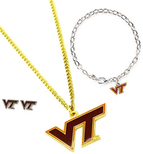 Aminco NCAA Virginia Tech Hokies Logo Stainless Steel Necklace Bracelet and Earings Gift Bundle Aminco NCAA Virginia Tech Hokies Logo Stainless Steel Necklace Bracelet and Earings Gift Bundle