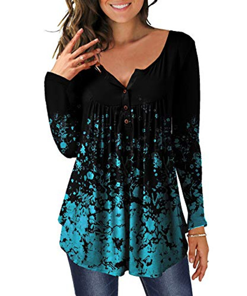 MAYAMANG Women s Floral Tunic Tops Long Sleeve Henley V Neck Buttons Up Casual Blouse Shirt -Black Plus Small floral blue X-Large- MAYAMANG Women s Floral Tunic Tops Long Sleeve Henley V Neck Buttons Up Casual Blouse Shirt -Black Plus Small floral blue X-Large-