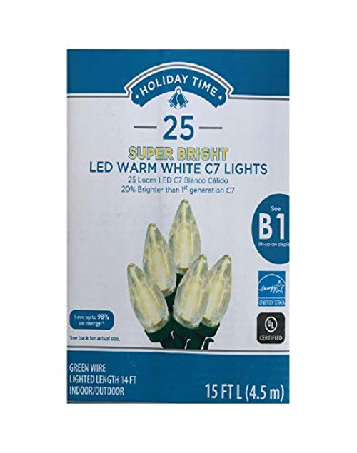 Holiday Time 25 Super Bright LED Warm White C7 Lights Holiday Time 25 Super Bright LED Warm White C7 Lights