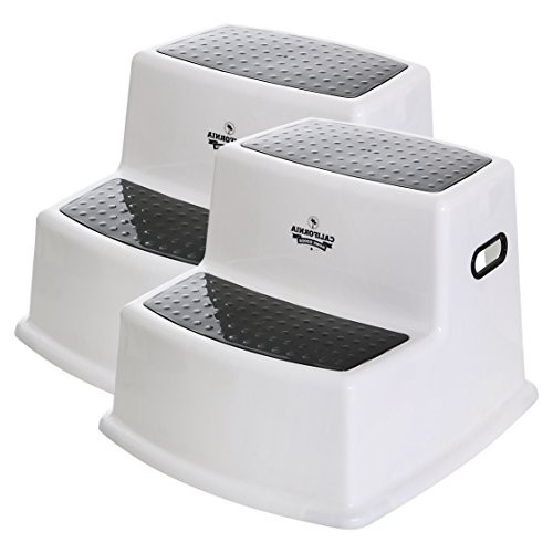 (2 Pack) Dual Height Step Stool for Toddlers & Kids, Potty Training Stool for Bathroom, Kitchen, Two-Step Design with Soft-Grips, Black Stepping Stool for Toddlers