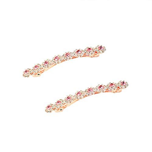 BUUEERR 2 Pcs Shiny Rhinestone Spring Hair Clips Hairpins Crystal Hair Barrettes Clips Vintage Hair Pins Gold Tone Hair Jewelry Headwear Accessories for Women Girls -Pink-