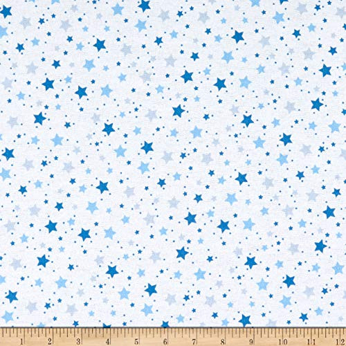 David Textiles Star Light Blue Flannel White Blue Fabric by The Yard