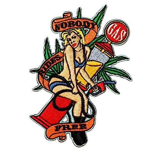 Nobody Rides For Free Lady Patch Biker Pot Gas Embroidered Iron On Applique