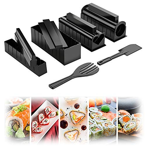 10PCS DIY Sushi Maker Kit Sushi Making Kit for Beginners Sushi Maker Tool Complete with 8PCS Sushi Rice Roll Mold Shapes and 2PCS Fork Spatula Plastic Sushi Mold for Home DIY Sushi Making -Black- 10PCS DIY Sushi Maker Kit Sushi Making Kit for Beginners Sushi Maker Tool Complete with 8PCS Sushi Rice Roll Mold Shapes and 2PCS Fork Spatula Plastic Sushi Mold for Home DIY Sushi Making -Black-