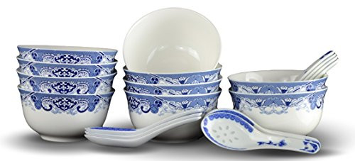 10 Pcs Fine Bone China Blue and White Bowl, with Free 10 Porcelain Spoons, Rice Bowl, Cereal Bowl, Soup Bowl, Fruit Bowl Set 10 Pcs Fine Bone China Blue and White Bowl, with Free 10 Porcelain Spoons, Rice Bowl, Cereal Bowl, Soup Bowl, Fruit Bowl Set
