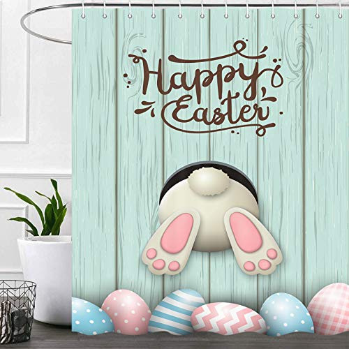 Easter Shower Curtain for Bathroom  Funny Bad Bunny Butt Eggs Cute Easter Holiday Fabric Shower Curtains Set  Spring Kids Bathroom Accessories Decor  Hooks Included 72X72 Inches