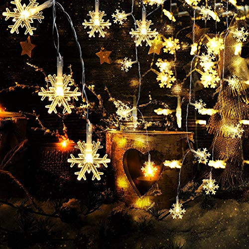 AUPHIL LED String Lights for Snowflake Christmas  19.6ft 40 LED Lights Battery Powered LED Fairy String Lights for Wedding Party Home Garden Bedroom Outdoor Indoor Wall Decoration -Warm White-