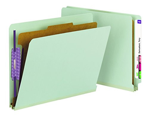 Smead End Tab Pressboard Classification File Folder with SafeSHIELD Fasteners, 1 Divider, 2" Expansion, Letter Size, Gray/Green, 10 per Box (26800) Smead End Tab Pressboard Classification File Folder with SafeSHIELD Fasteners, 1 Divider, 2" Expansion, Letter Size, Gray/Green, 10 per Box (26800)