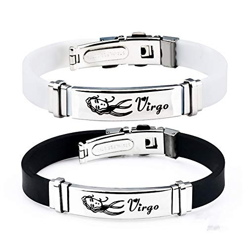 Couples Bracelets For Women Men Charm 12 Zodiac Constellation Charm Friendship Silicone Stainless Bracelet For Teen Girls Best Friend Jewelry-2Pcs- -Virgo- Couples Bracelets For Women Men Charm 12 Zodiac Constellation Charm Friendship Silicone Stainless Bracelet For Teen Girls Best Friend Jewelry-2Pcs- -Virgo-