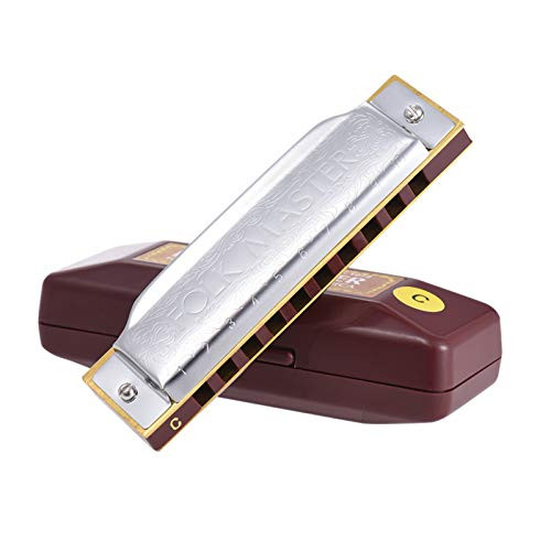 Lasamot 1072-C Folkmaster Standard 10-Hole Diatonic Harmonica Key of C 20 Tone for Beginner Student