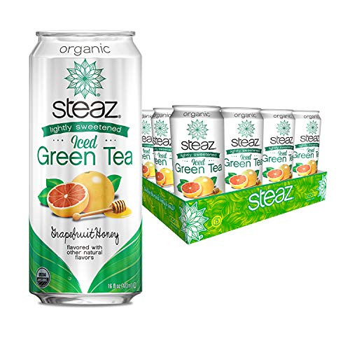 Steaz Organic Lightly Sweetened Iced Green Tea  Grapefruit Honey  16 FL OZ -Pack of 12-