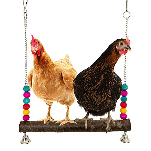 Chicken Swing for hens  Chicken Toys for Hens Natural Wooden Chicken Stand Toy Chicken Coop Accessories Toys Bird Swing Toy for Medium Large Bird  Parrot  Cock  Macaw Training -Wooden Chicken Swing-