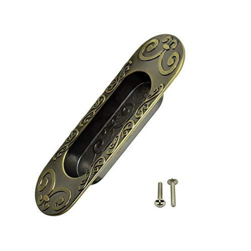 Cyful Recessed Flush Handles Stainless Steel Recessed Finger Oval Flush Pulls Recessed Sliding Door Oval Plate Cabinet Drawer Pulls Handles Antique Bronze 147mm 5.78 inch-1pc