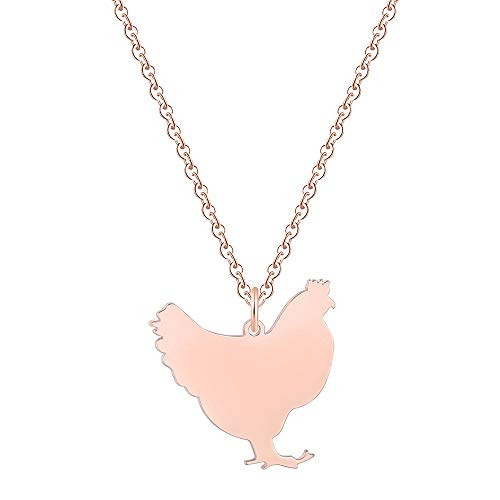 Eiffy Stainless Steel Zodiac Animal Chicken Pendant Necklace for Women Turkey Cock Rooster Choker Jewelry -Rose Gold-