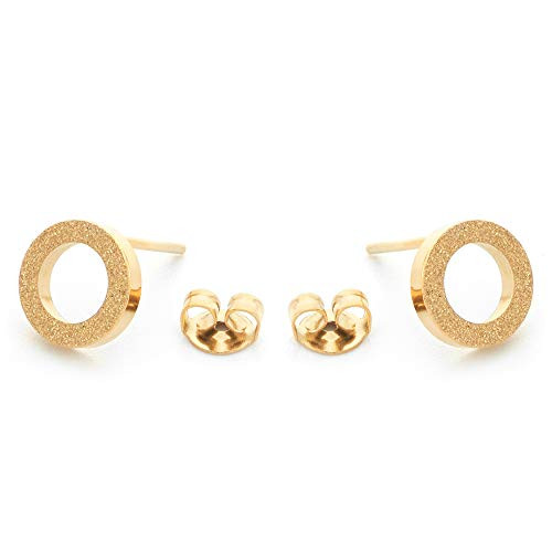 KLKE Shiny Stud Earrings Dainty Cute Women s Stainless Steel Round 14k Gold Plated Earrings