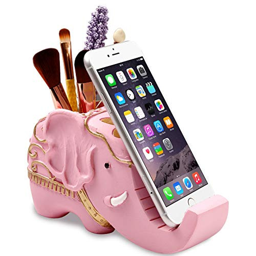 Pen Holder and Pencil Holder for Desk Cute Kid  MX·HYKER Resin Pen Pencil Organizer Cell Phone Stand for Office Desk Home Decorative Pink