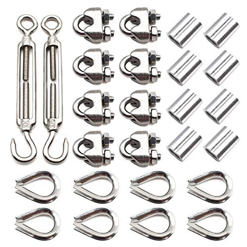 304 Stainless Steel M6 Turnbuckle Wire Rope Kit Turnbuckle Thimble Wire Rope Cable Clamp Aluminum Crimping Loop for 1 4 Inch Wire Rope Cable