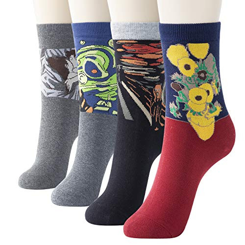 KONY Womens Cotton Fun Art Patterned Casual Socks Famous Artist Painting Novelty Socks 4 Pairs Cool Gift Size 6-9 -Art Painting-2- KONY Womens Cotton Fun Art Patterned Casual Socks Famous Artist Painting Novelty Socks 4 Pairs Cool Gift Size 6-9 -Art Painting-2-
