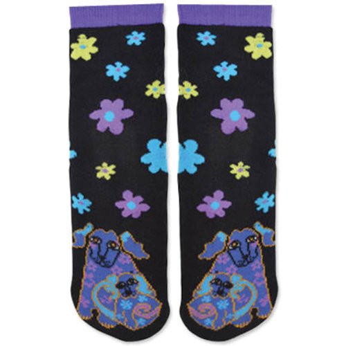 Laurel Burch Women s Single Pack Friendly Animal Slipper Socks  Dog  and  Flower 9-11