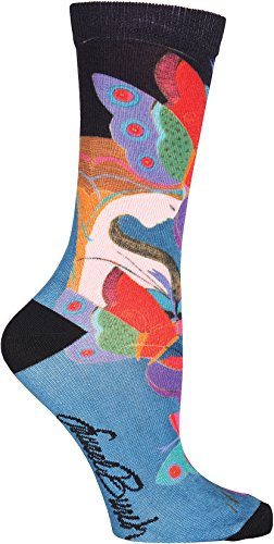 Laurel Burch Women s Mid Summer Novelty Crew Socks  black  Shoe Size  4-10