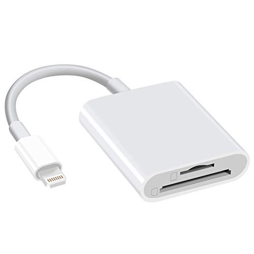SD Card Reader  Fansbe Memory Card Viewer Compatible with iPhone iPad TF  and  SD Dual Slot Digital Camera Reader Adapter Plug and Play No App Required -SD-