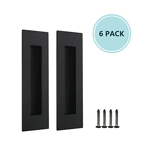 Black Cabinet & Furniture Pulls Flush Drawer Door Handles Recessed Sliding Pulls Rectangular 304 Stainless Steel, Rectangle Handles 6 Pack