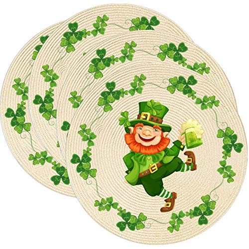 St. Patrick s Day Placemats Set of 4  Round Placemats for Dining Table  Embroidered St. Patrick s Day Placemats Perfect for St. Patrick s Day Decorations  Heat-Resistant Non-Slip
