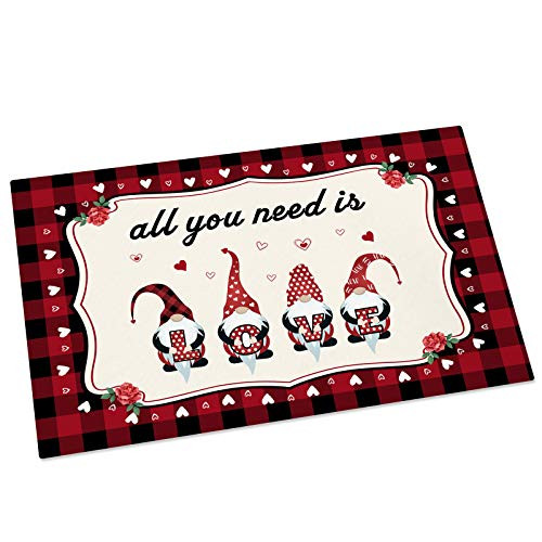 QICIG Valentine s Day Doormat Decorative Floor Mat Entrance Mat Non Slip Washable Indoor Outdoor Valentine s Day Welcome Doormat for Valentine s Day Entrance Decoration -Gnome- QICIG Valentine s Day Doormat Decorative Floor Mat Entrance Mat Non Slip Washable Indoor Outdoor Valentine s Day Welcome Doormat for Valentine s Day Entrance Decoration -Gnome-