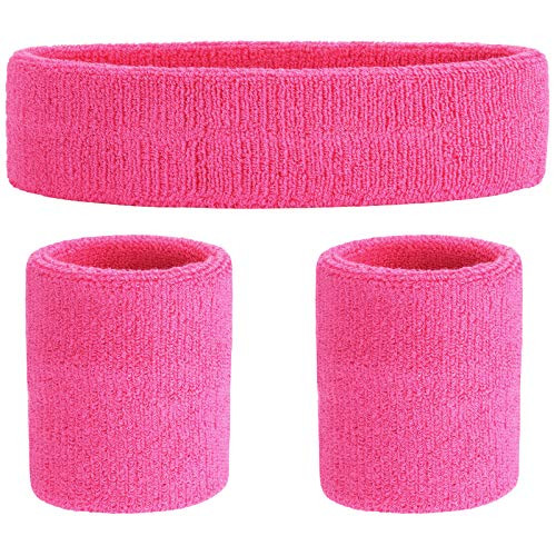ONUPGO Sweatband Set Sports Headband Wristband Set Sweatbands Terry Cloth Wristband Wrist Sweatband Headbands Moisture Wicking Sweat Absorbing Head Band -X3 - Light Pink-